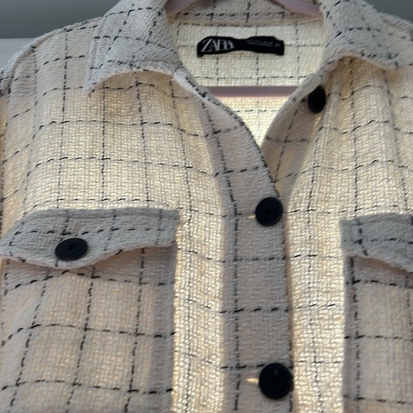 Off white Zara window-pane frayed edge shacket size L - Picture 3 of 3